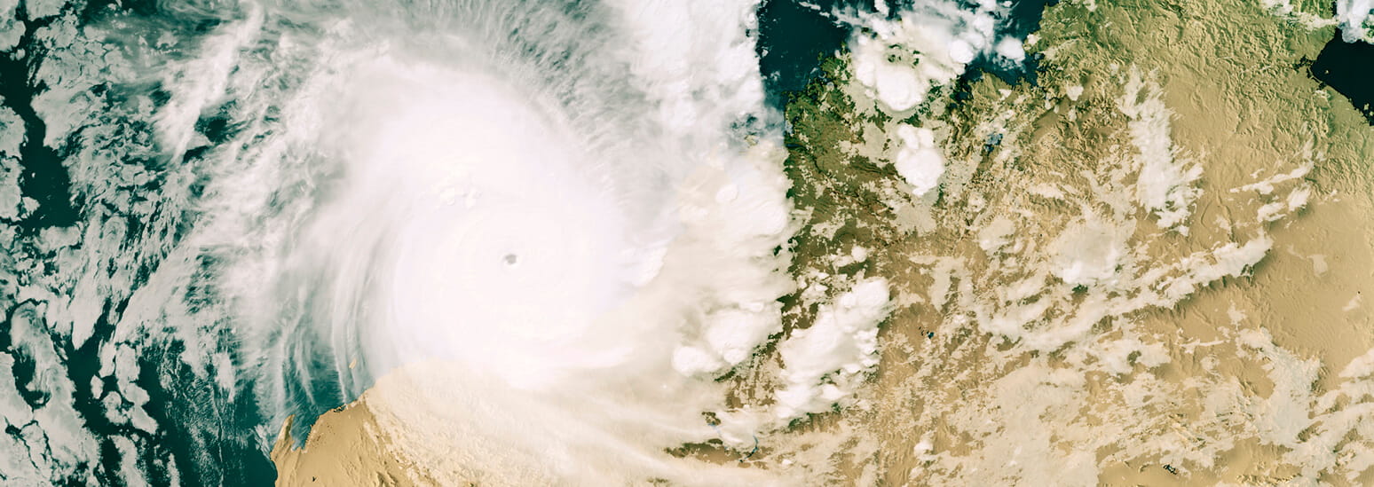 Ariel imaging of cyclone heading towards land